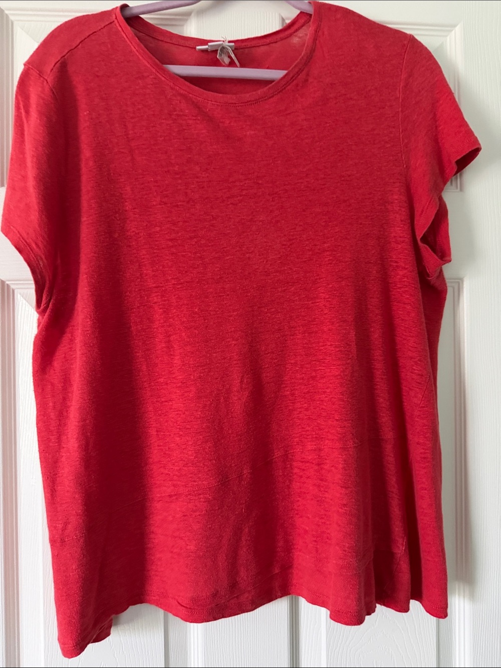 J. Jill Red Short Sleeve Crewneck Tee with slightly flared bottom